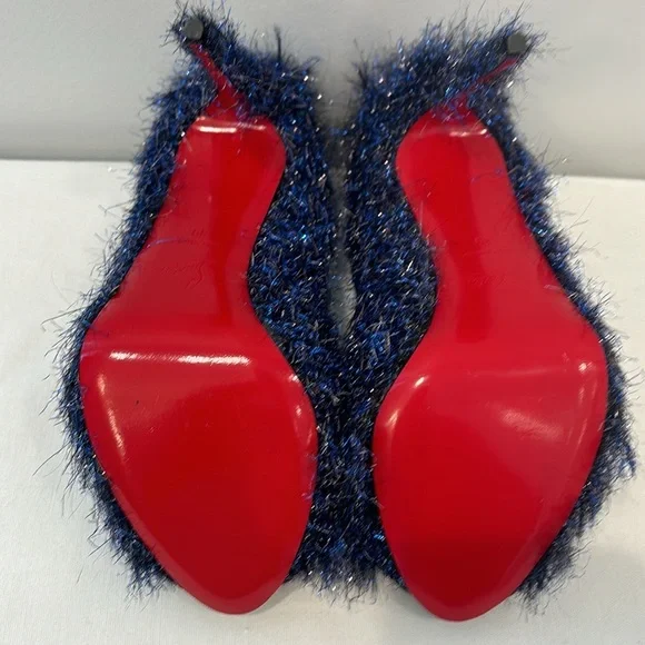 Christian Louboutin Very Prive 120 Peep Toe Heel size 39 Blue Metallic Tinsel - Picture 9 of 11